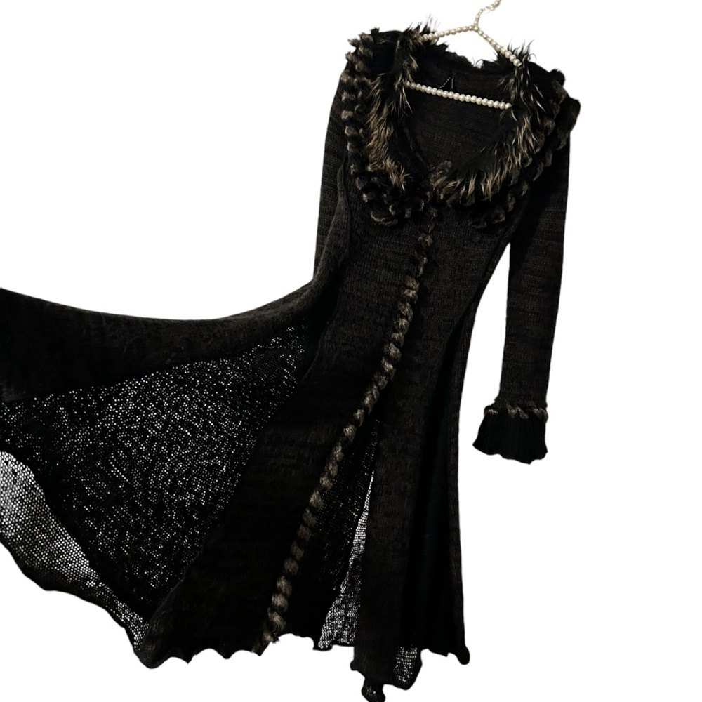 SOLD Lapis Y2K Faux Fur Knit Style Long Cardigan